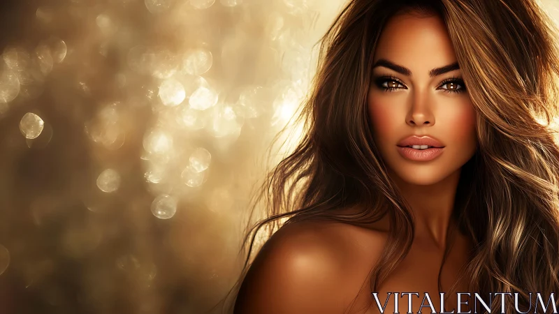 Digital portrait of woman with bokeh light background.