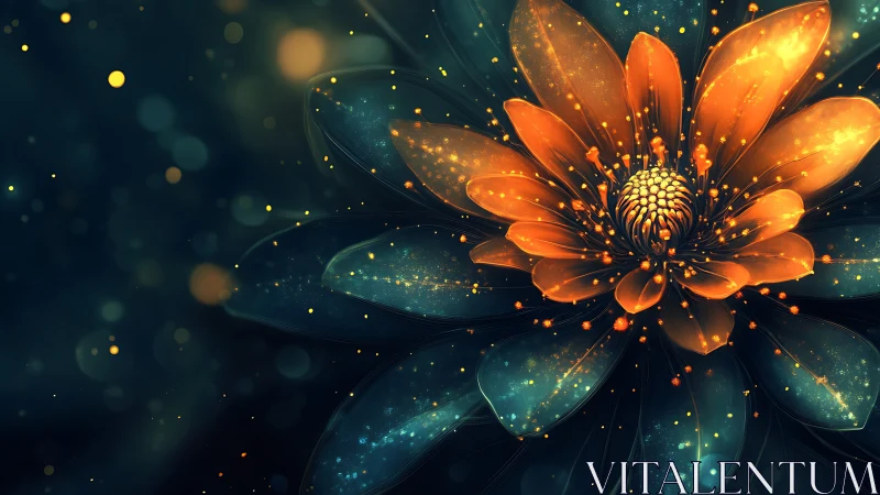 Digital painting of luminous petals in radial macro bloom.