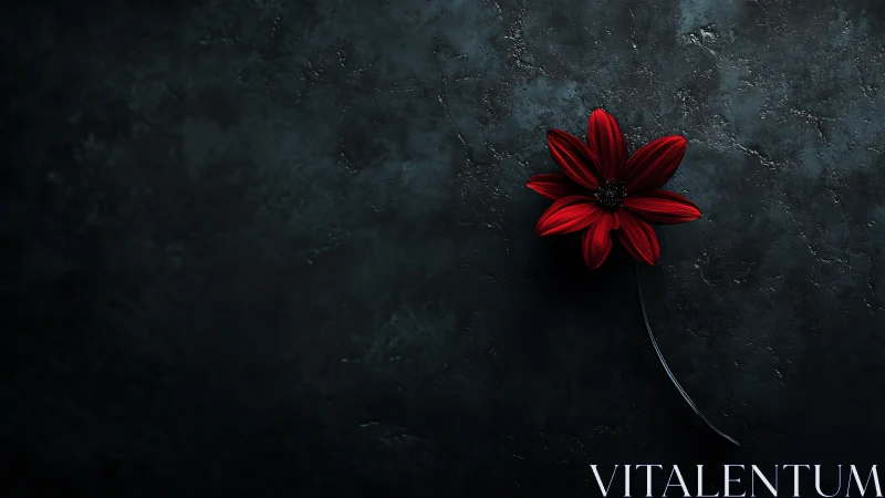 Single crimson flower glows against a moody dark backdrop
