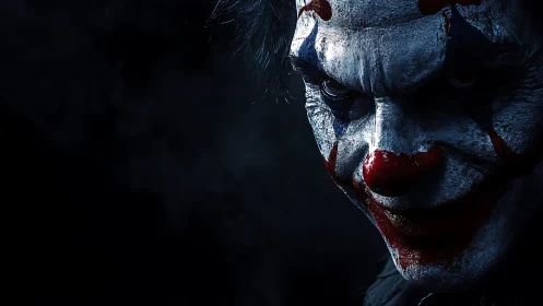 Sinister clown portrait rendered in dramatic low key lighting