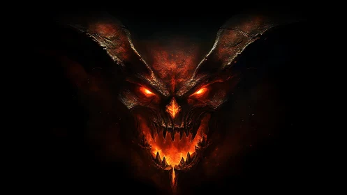 Demonic fire entity with glowing eyes emerging from dark void.