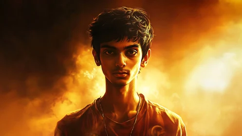 Backlit digital portrait isolates a lone figure in molten haze