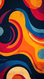 Curved abstract bands overlay dark background with worn texture