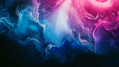 Vivid pink and blue abstract fluid cloud composition.