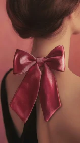 Soft satin bow rests gracefully on an elegant bare neckline