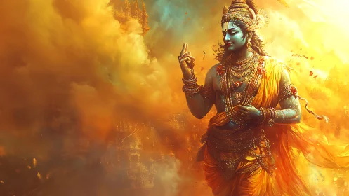 Radiant divine figure walking through swirling golden light.