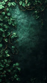 Dark green textured background framed by climbing vines.