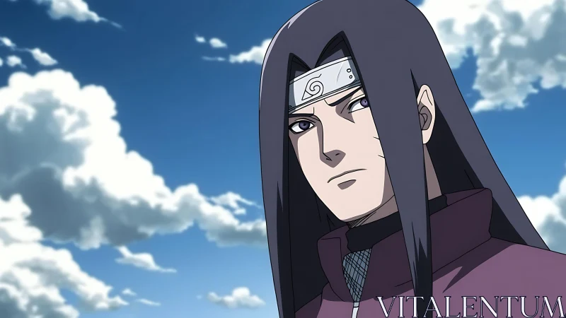 Stoic anime warrior gazing into a bright restless sky.