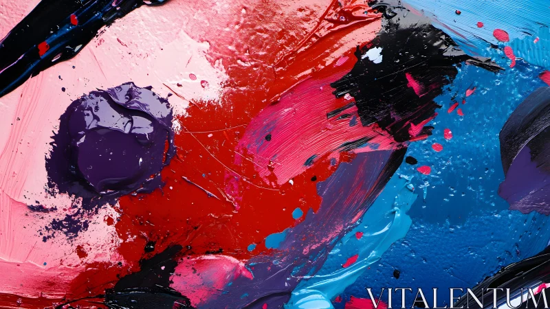 Bold Abstract Painting with Vibrant Red and Blue Brush Strokes.