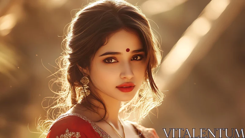 Sunlit portrait of elegant woman in traditional attire