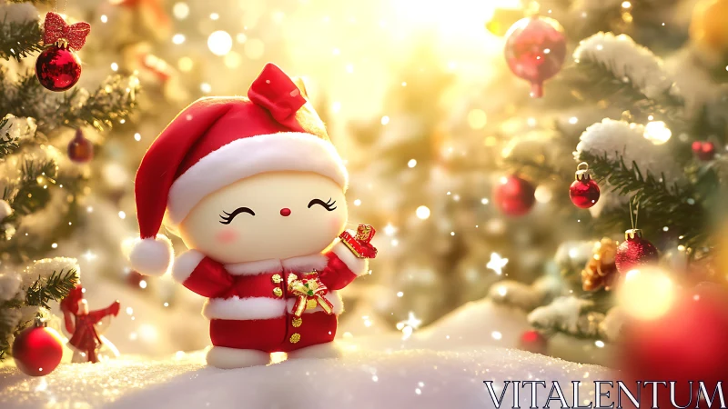 Joyful chibi Santa in a glowing, snowlit Christmas wonderland.