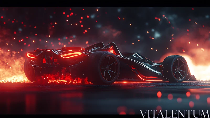 Futuristic single‑seater hypercar in infernal neon backlight