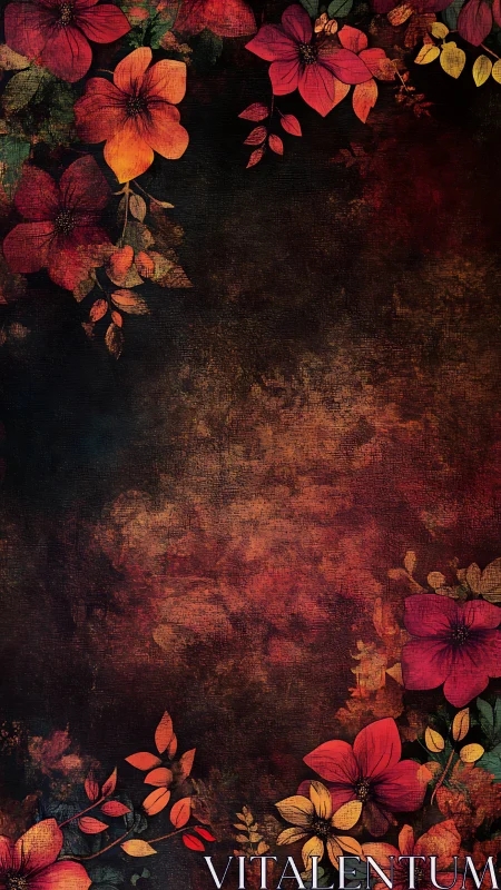 Vintage Floral Composition: Autumn Blooms Against Distressed Dark Backdrop.
