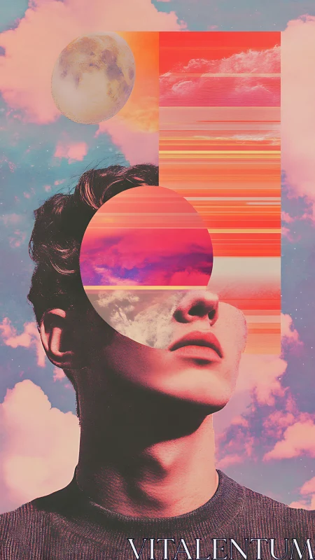 Dreamy skybound portrait exploring inner cosmic worlds.