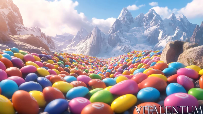 Jubilant Egg Valley: Where Alpine Peaks Meet Rainbow Reverie.