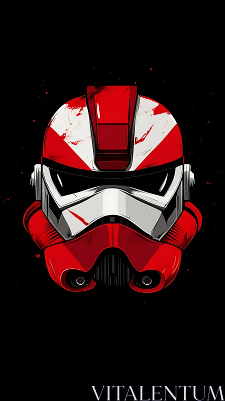 Vector helmet emblem in red and white symmetrical layout.