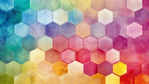 Vibrant hexagon gradient forms textured abstract color field