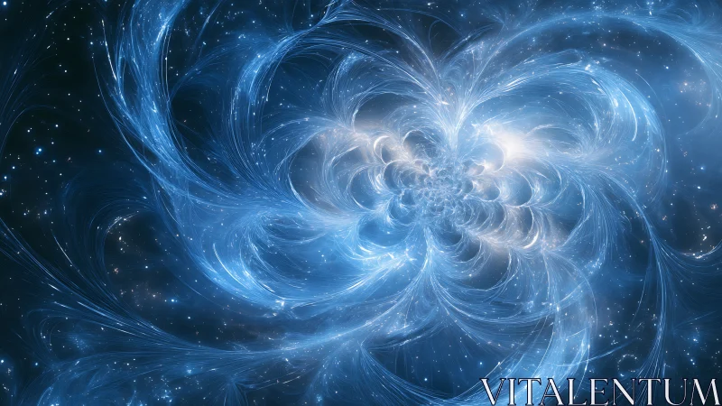 Stellar energy vortex spirals through luminous blue nebula.