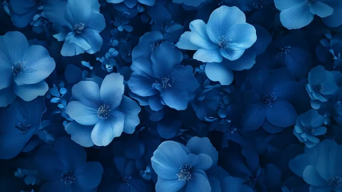 Monochromatic Blue Floral Composition Rendered with High-Depth Field Texture