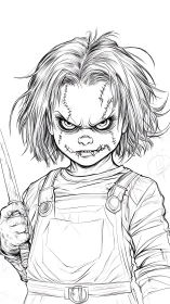 Sinister stitched doll glares forward holding a knife.