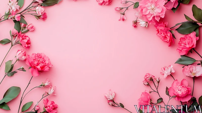 Pink carnations arranged on solid pink background