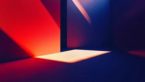 Geometric light portal cutting through red and violet space.