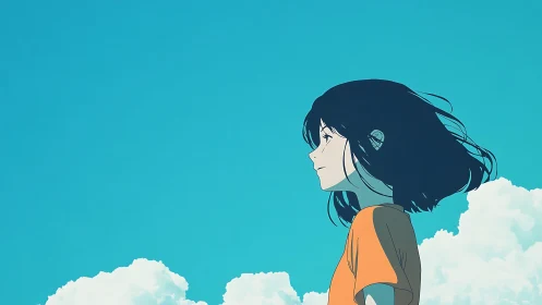 Daydreaming girl gazing at a bright, endless summer sky.