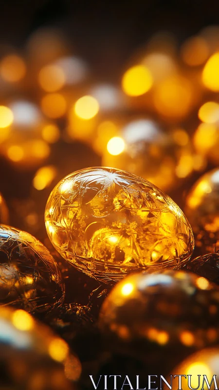 Gilded crystal eggs shimmer in a molten honey dreamscape.
