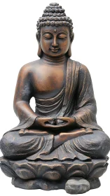 Bronze Buddha statue seated in lotus meditation posture.