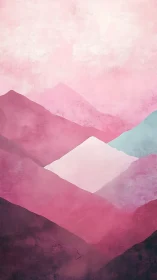 Layered pink mountain landscape in soft gradients.