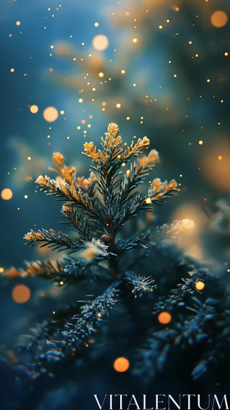 Frosted pine bokeh study captures cinematic winter illumination
