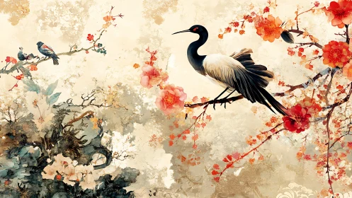 Cranes and blossoms drift through a dream of painted spring.