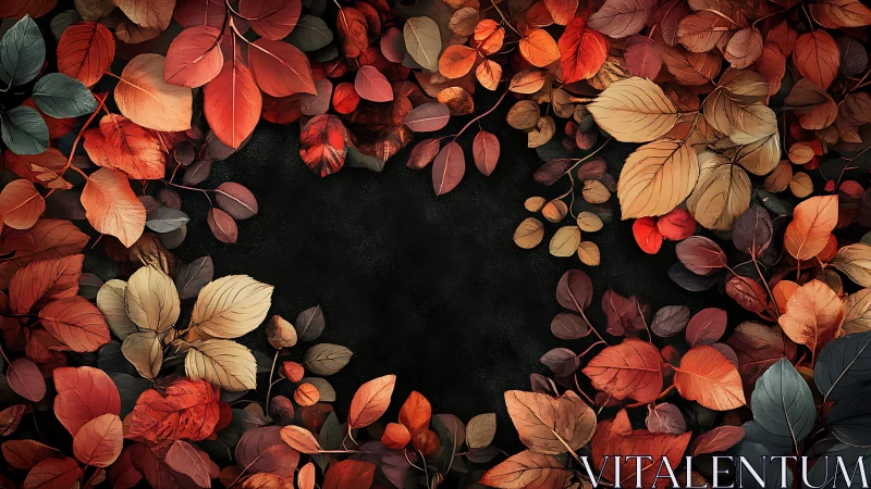 Digital painting foliage frame with dark negative space center.