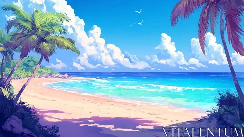 Tropical Beach Paradise. Crystalline Turquoise Waters Meet Sandy Shore