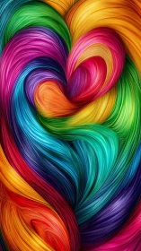 Colorful swirling heart of vibrant flowing rainbow hues.