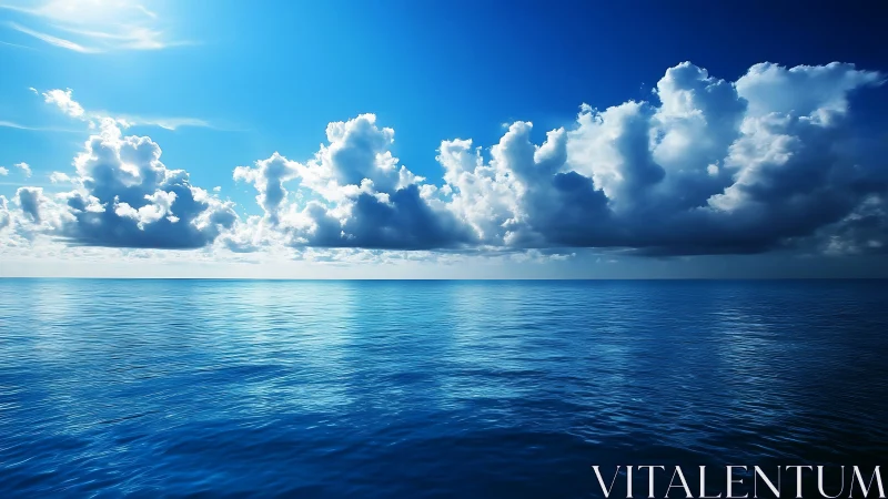Expansive blue ocean under dense cumulus cloud bank.