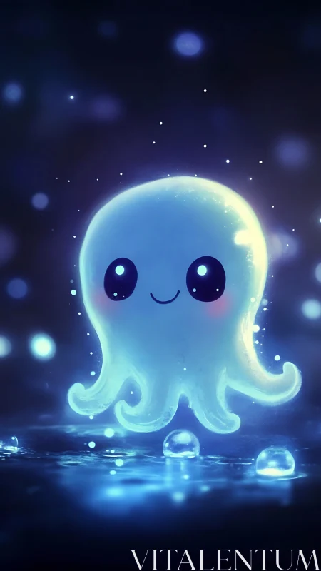 Bioluminescent kawaii octopus rendered in soft digital glow