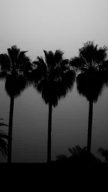 Tall palm tree silhouettes rise into flat gray evening sky