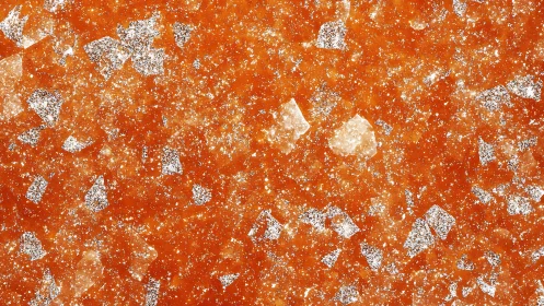 Coarse orange salt crystals with scattered white mineral flakes