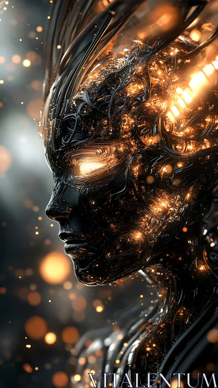 Cybernetic humanoid profile with molten-core circuitry illumination