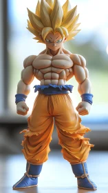 Anime figurine in dynamic frontal stance, soft studio lighting.