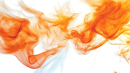 Orange smoke ribbons swirl over white negative space.