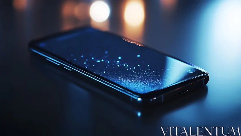 Midnight smartphone dreaming in blue neon shimmered calm.