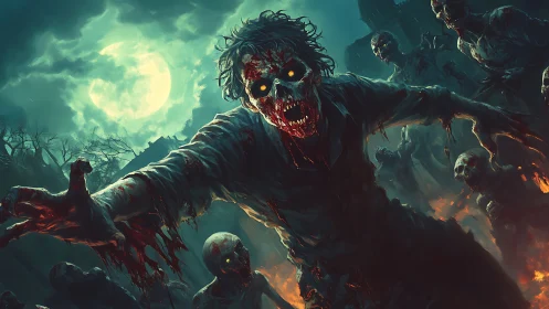 Moonlit undead horde advances in dynamic, cinematic perspective