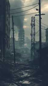 Post-apocalyptic industrial street sinks into toxic twilight