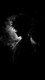 Silhouetted anime hero stands against a cosmic void of stars