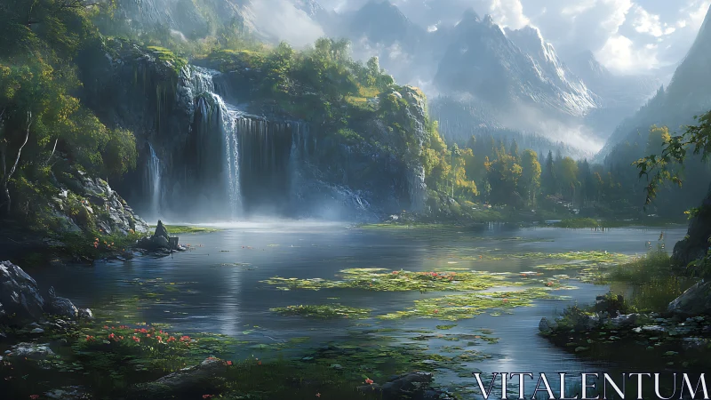 Cascade of quiet wonders in a mist-kissed mountain valley.