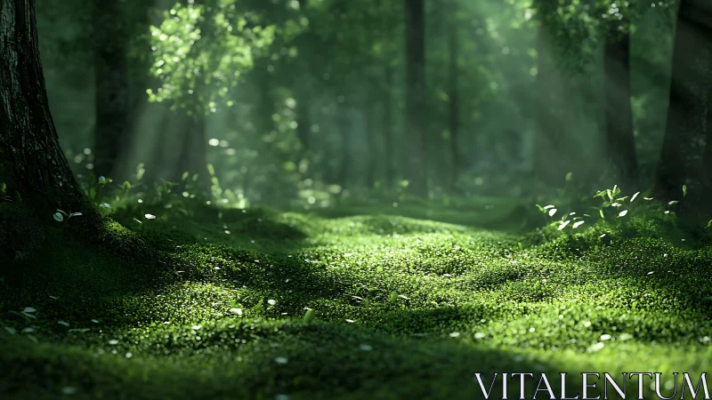 Enchanted Forest Floor Bathed in Golden Light.