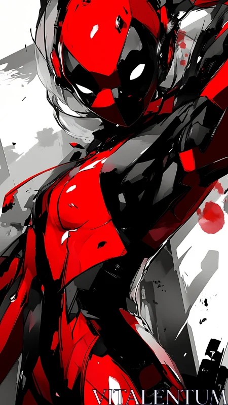 Red armored vigilante in dynamic angular comic style.