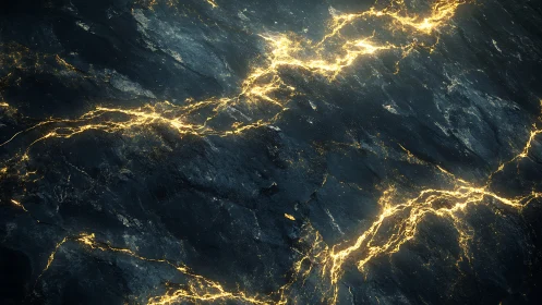 Glowing golden fissures crackle across a dark stone surface
